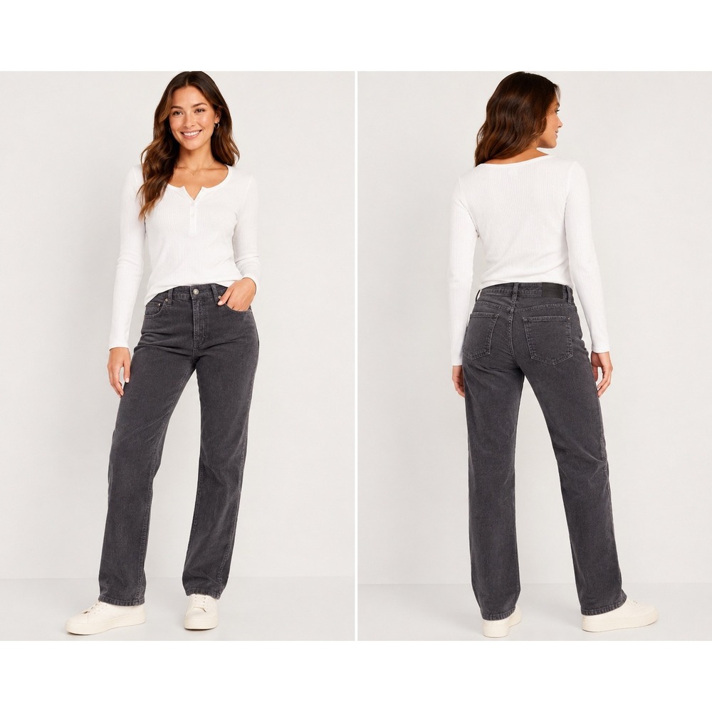 American Eagle Gray Corduroy Stretch Straight Leg Pants Womens 6 Regular 2136